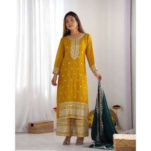 Ensembles de costumes pour femmes avec broderie Séquence de travail-Haut-Bas et Dupatta - Product Image 2