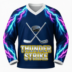 Camiseta de Hockey sobre Hielo para Hombre, Manga Larga, Cuello en V, Sublimada, Absorbente de Humedad, Poliéster, Corte Regular, Ropa Deportiva del Equipo Eagle Force - Product Image 5