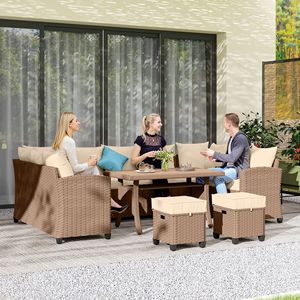 Elegante Set da Patio in 6 Pezzi, Salotto in Rattan PE Intrecciato con Cuscini e Tavolino, Comfort Elegante per Esterni e Giardini - Product Image 2