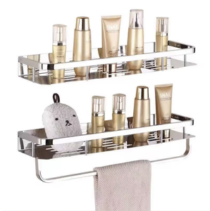 2 Piece 40cm <b>Wall</b> Mounted Bathroom <b>Shelf</b> Shower Caddy Stainless Steel <b>Corner</b> Storage Rack with Towel Bar - Product Image 1