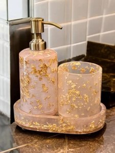 Elegant Resin White Marble Bathroom Accessories Set for Hotel or Home Ceramic Soap Dispenser <b>Toothbrush</b> <b>Holder</b> Tumbler and Tray - Product Image 5