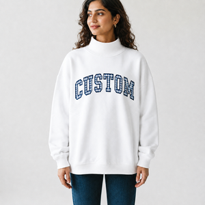 Suéter Oversize de Cuello Alto para Mujer, Ligero, de Algodón y Felpa, con Hombros Caídos, Logotipo Frontal Personalizado, Fabricante Mayorista - Product Image 1