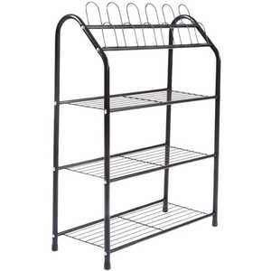 Four Tier Black Metal Shoe Rack Tubular Frame Slatted Shelves Compact Organizer Storage <b>Stand</b> with Boxes - Product Image 3