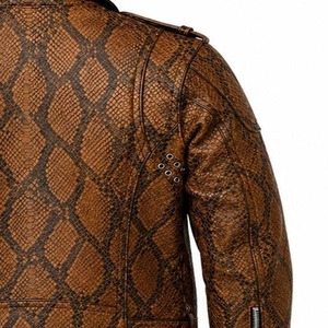 Veste en cuir PU pour homme, motif python gaufré, style motard, col rabattu, coupe classique, pour l'automne - Product Image 5