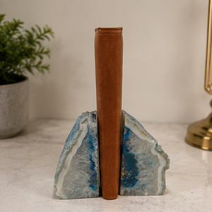 Irregular Stone Bookends Blue White Agate Natural Rock Book Holders Home Decoration Antique Style - Product Image 4