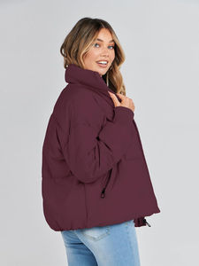 Customize Logo Autumn Women Waterproof Cotton Knitted Quilted Puffer <b>Jacket</b> with Detachable Hood - Product Image 4