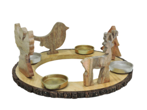 Porte-bougie décoratif en bois avec rennes et arbre, orné d'éléments métalliques, centre de table de Noël - Product Image 5