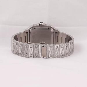 Montre de luxe pour homme avec cadran romain personnalisé, or blanc, diamants, pavé complet, moissanite argentée, carrée, design de créateur - Product Image 3