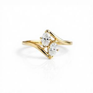 Anillo de compromiso de oro puro de 14K con diamante cultivado en laboratorio Toi et Moi de 1.5 CT, anillo de dos piedras con diamante marquesa, banda de boda apilable. - Product Image 1