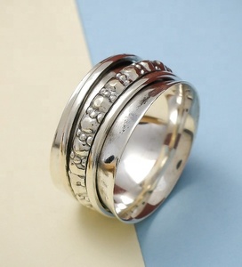 925 Sterling <b>Silver</b> Meditation Spinner Band <b>Ring</b> Handmade Hammered Wide Fidget <b>Ring</b> Rotating Anxiety Relief Spinner <b>Ring</b> for <b>Men</b> - Product Image 3
