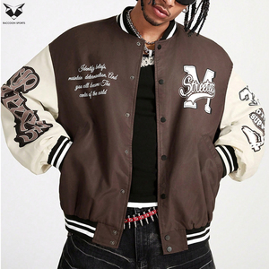 Men's Letter Print Contrast Color <b>Long</b> Sleeve Street Wear Good Supplier OEM ODM Service Casual College Baseball Varsity <b>Jackets</b> - Product Image 2