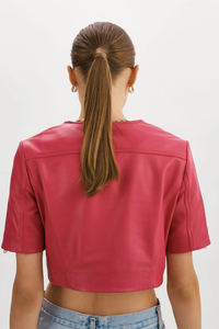 Chaqueta de Motociclista Roja Corta Personalizada para Mujer, Chaqueta de Moto de Piel de Oveja Original - Product Image 4