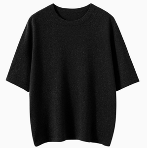 T-shirt en tricot à col rond et manches courtes pour femme, couleur unie, coupe ample, respirant, style minimaliste, pour le printemps et l'été - Product Image 2