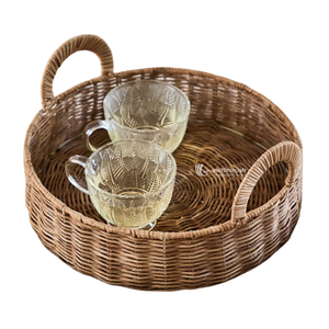 Rattan Serving <b>Tray</b>, Round Woven <b>Tray</b> with Handles, Eco-friendly Decorative <b>Tray</b> for Coffee Table, <b>Breakfast</b> & Party Serving - Product Image 4