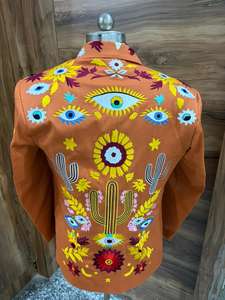 Ensemble de costume brodé floral orange brûlé pour homme – Blazer et pantalon de style western personnalisés pour mariage, bal de promo et tenue de scène - Product Image 5