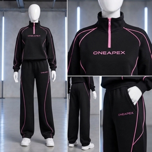 Women's Black <b>Pink</b> Quarter Zip <b>Tracksuit</b> <b>Set</b> Sportswear Pullover Sweatshirt Jogger Pants Casual Streetwear Two Piece Outfit - Product Image 6