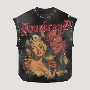 Camiseta 100% algodón para hombre, corte holgado, estampada, 260GSM, jersey de algodón, negro, rojo, gráfico, sin mangas, personalizada con impresión DTG. - Product Image 2