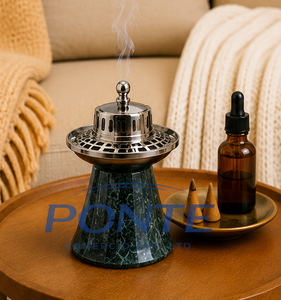 Quemador de incienso Bakhoor de mármol verde, Mubkhar de metal hecho a mano para incienso árabe, elegante soporte de incienso de piedra para decoración del hogar, espiritual. - Product Image 4