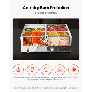 Réchaud alimentaire électrique en acier inoxydable 1500W avec contrôle manuel de la température et couvercle à chauffage rapide pour buffet bain-marie - Product Image 5