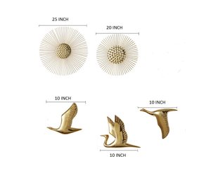 Décoration murale moderne en laiton, panneau décoratif en métal en forme de soleil avec oiseaux, plaqué or, décoration d'intérieur pour salon, chambre, entrée - Product Image 6