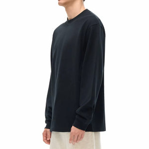 T-shirts à manches longues pour hommes de haute qualité, surdimensionnés, 100% coton, 245g, tricotés, couleur unie, col rond, décontractés, poids lourd - Product Image 3