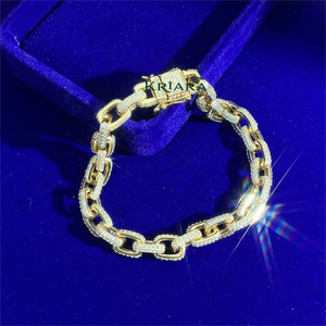 Bracelet pour homme en or plaqué 925 avec diamants de laboratoire, style hip-hop, taille brillant rond, pour usage quotidien, design à maillons. - Product Image 2