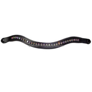 Bandeau de tête de cheval en cuir rembourré, luxueux, facile à utiliser, avec boucle à bouton-pression, fait main, cristaux multicolores, diamants brillants, canal vide - Product Image 4