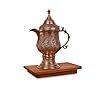 Théière en cuivre antique avec motif floral gravé sur base en bois - Product Image 5