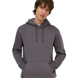 Sudadera con capucha gris sólida para hombre, informal, de manga larga, con bolsillo canguro y cordón ajustable - Product Image 1