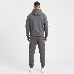 <b>Mens</b> Premium Solid Grey 100% Cotton <b>Cargo</b> Tracksuit Set Pullover Hoodie Tapered <b>Cargo</b> <b>Jogger</b> Pants 2 Piece Casual Sportswear - Product Image 2