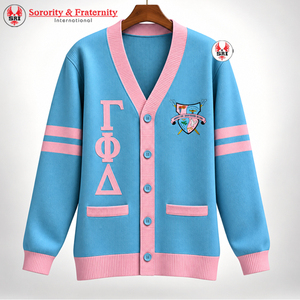 Sorority & Fraternity International Gamma Phi Delta Knitted <b>Cardigan</b> <b>Women</b> Preppy Style V-Neck Long Sleeve Embroidered Lettering - Product Image 6