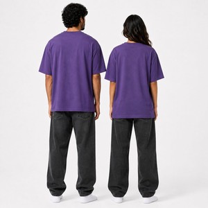 Camiseta Oversize de Algodón Morado con Cuello Redondo y Manga Corta para Hombre y Mujer, Estilo Casual, Color Sólido, Tejido de Punto Jersey, Corte Regular, Unisex, Top Streetwear - Product Image 5