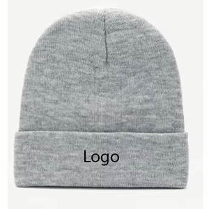 Gorro de Punto Gris Unisex para Adultos, Gorro de Invierno Estilo Casual, 100% Acrílico, Color Sólido, Diseño con Puño, 56-58CM - Product Image 1