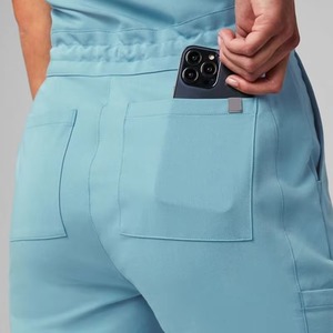 Women Light Blue 100% Cotton Scrub Set with Pockets Needle Detection Drawstring Waist for Hospital Use - Product Image 3