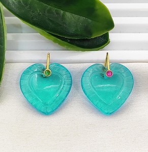 20mm <b>Heart</b> Gemstone Carving Pendant - Gold Plated <b>Heart</b> Charm Jewelry Supplier - Product Image 3