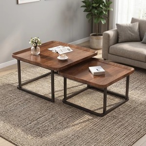 Modern Wood <b>Coffee</b> <b>Table</b> <b>Set</b> <b>Nesting</b> Metal Frame Living Room Furniture - Product Image 1