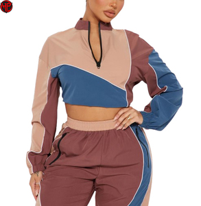 Conjunto Deportivo de 2 Piezas para Mujer, Top Corto con Cierre de Cremallera y Bloques de Color, Pantalones de Cintura Alta, Ropa Deportiva Urbana - Product Image 3