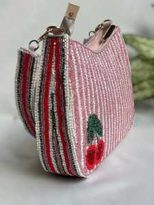 Handmade Cherry Embroidery Beaded Handbag <b>Pink</b> Red Floral Pattern <b>Crossbody</b> <b>Bag</b> For Women Accessory <b>Pink</b> White Beaded - Product Image 4