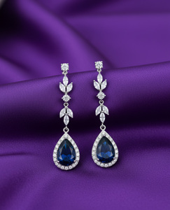Boucles d'oreilles pendantes en argent 925 avec saphir, plaquées rhodium, forme goutte d'eau, bijoux de mariage classiques pour femmes - Product Image 3