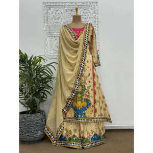 Women's Fancy Suit <b>Set</b> with Beautiful Digital Print and Real <b>Mirror</b> Hand Work - Product Image 3