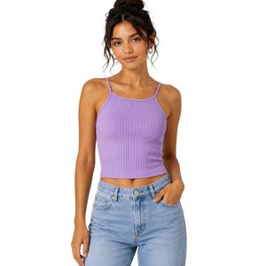Customized Lavender Women Ribbed Knit Crop Tank Top Sleeveless Spaghetti Strap Slim Fit Casual Summer <b>Camisole</b> Custom OEM - Product Image 1