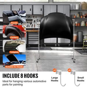 Supporto Regolabile in Altezza per Verniciatura Auto, 1,5 m - 2,1 m, Capacità 30 kg, 8 Ganci, 4 Rastrelliere per Asciugatura - Product Image 6