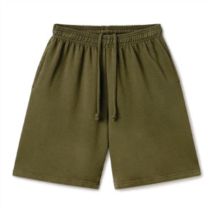 Pantalones Cortos Bermuda para Hombre, Color Verde Oliva Sólido, Poliéster, Cintura con Cordón, Estilo Deportivo Casual, Tejido de Punto, Corte Medio, Transpirables - Product Image 1