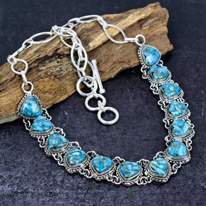 <b>Copper</b> Blue Turquoise Heart Necklace Sterling Silver Oxidized Southwestern Boho Jewelry Handmade Gift for Her - Product Image 1
