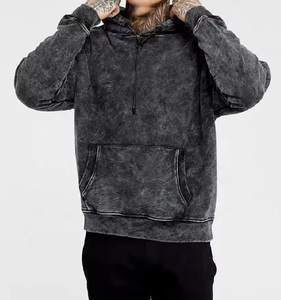 Sweat à capuche vintage délavé à l'acide 2026 pour homme, coupe oversize, streetwear vierge, en coton épais, coupe carrée, couleur anthracite, effet délavé rétro - Product Image 2
