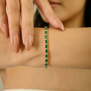 Elegant Simple Design May Birthstone Emerald & Diamond Stackable Tennis Bracelet High End Jewelry Manufacturer 14K Yellow <b>Gold</b> - Product Image 2