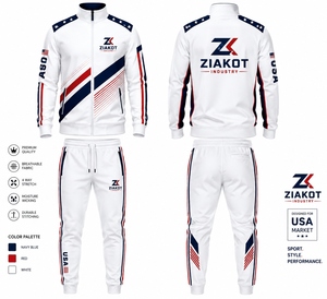 ENGRO SPORTSWEAR Ensemble de survêtement deux pièces pour homme en polaire blanc respirant coupe-vent léger pour l'hiver - Product Image 2