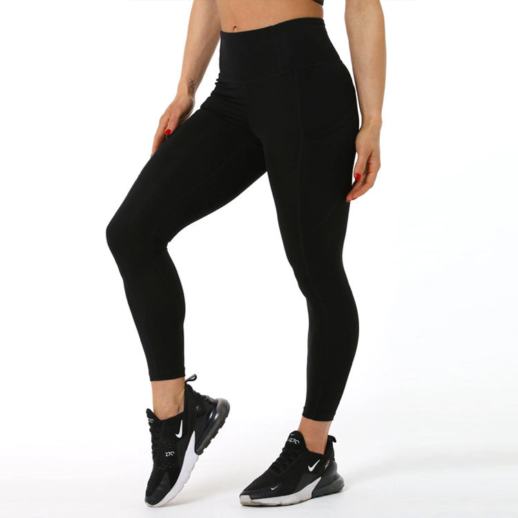 High Waist Full Length Black Leggings Stretch Knitted Spandex Nylon Sporty All Seasons Wear