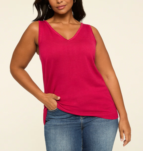 Débardeurs tricotés pour femmes grandes tailles, tendance, personnalisables, très demandés, respirants, couleur unie, col en V, 100% coton, pour le fitness et l'entraînement - Product Image 4
