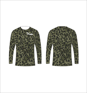 เสื้อยืดแขนยาวพิมพ์ลายแบบซับลิเมชั่น สีเขียวดำลายเสือดาว คอกลม สำหรับเล่นกีฬา เสื้อผ้าสไตล์ดุดัน ขายส่ง - Product Image 1